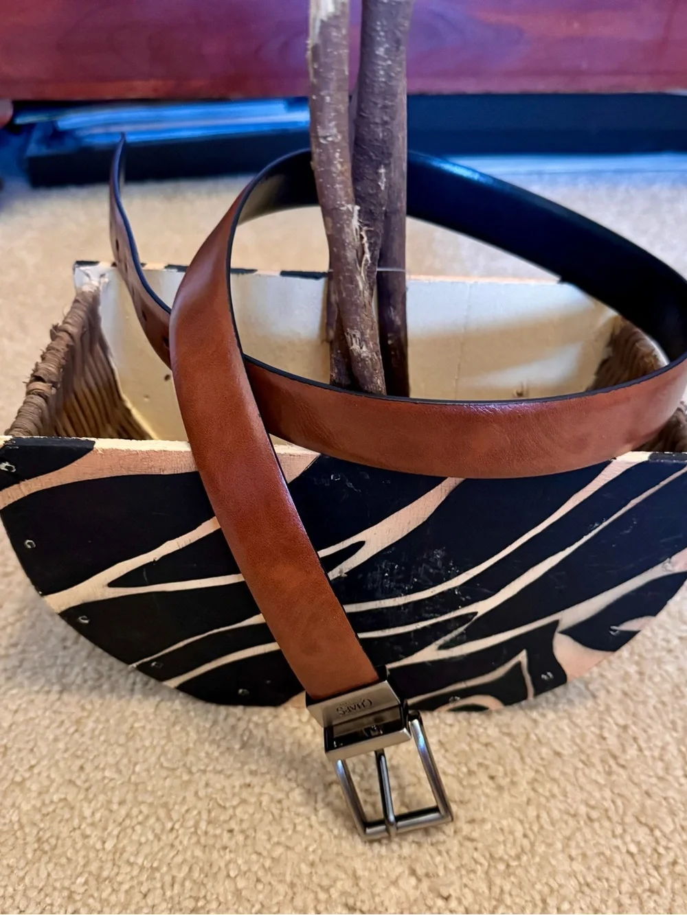 Chaps Brown Belt with Bronze-Tone Buckle